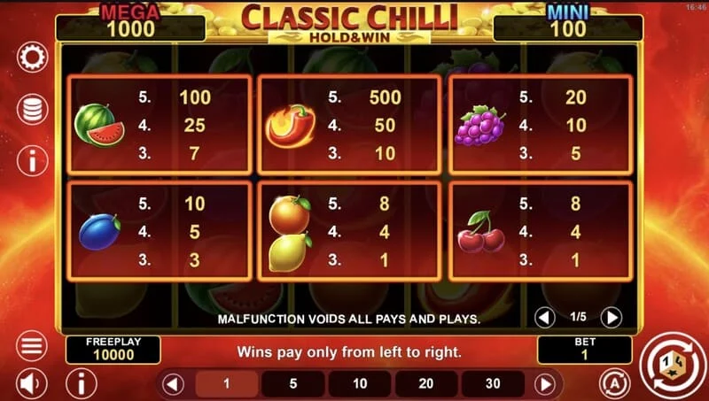 Classic Chilli Hold & Win - boinn bhónais ar an bpáirc